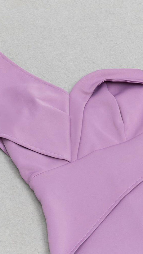 ABITO MIDI CON SPACCO SULLE COSCE E SPALLE FLOREALI IN VIOLA