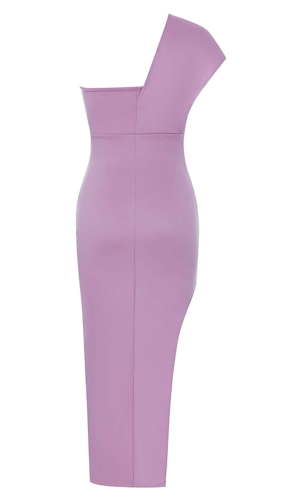 ABITO MIDI CON SPACCO SULLE COSCE E SPALLE FLOREALI IN VIOLA