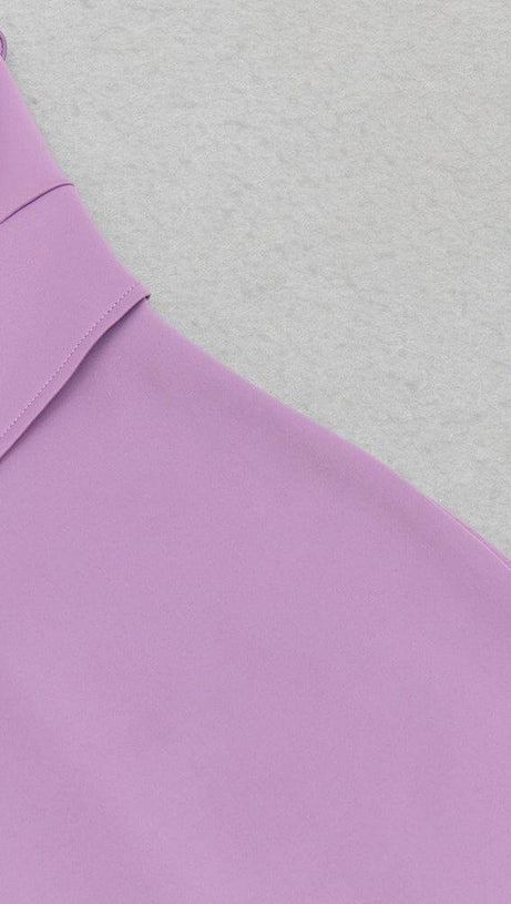 ABITO MIDI CON SPACCO SULLE COSCE E SPALLE FLOREALI IN VIOLA