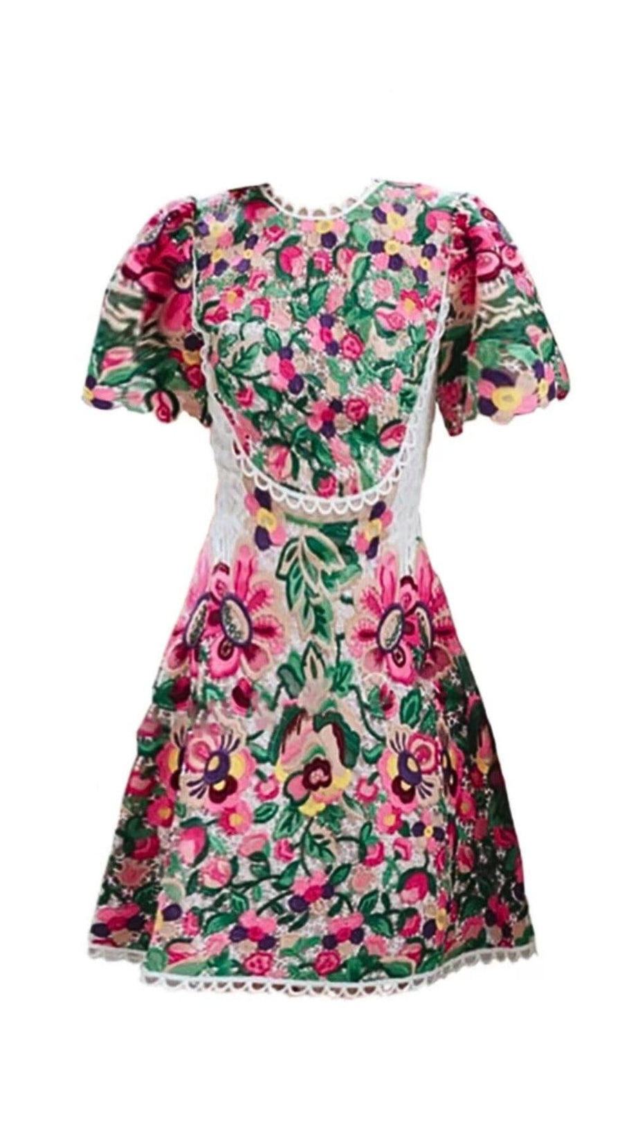 FLORAL-EMBROIDERED LACE MINI DRESS