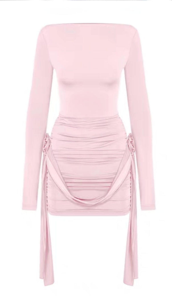 AIIZIE FLOWER EMBELLIISHED MINI DRESS IN LIGHT PINK - product image
