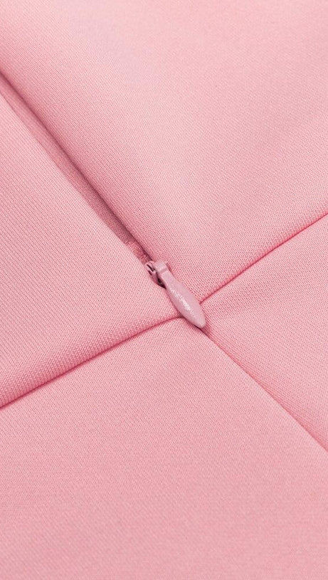 ABITO MIDI IN RASO CON SPALLINE E SPACCHI ROSA