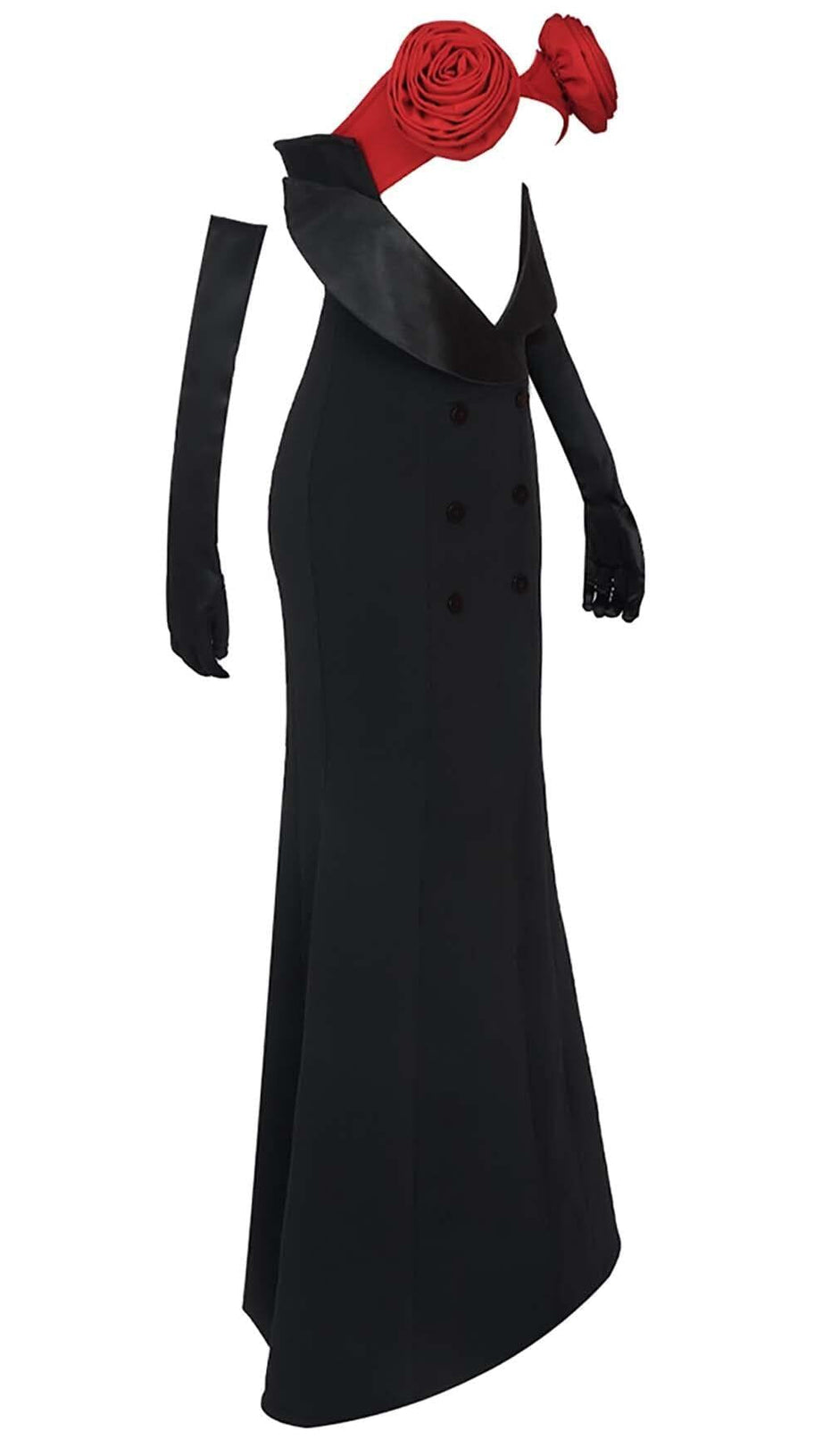 FLOWER STITCHING MAXI DRESS IN BLACK