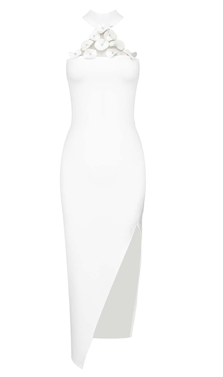 MIDIKLEID MIT BLUMENVERZIERUNG IN WEISS