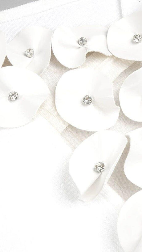 ABITO MIDI BIANCO CON DECORAZIONI A FIORI