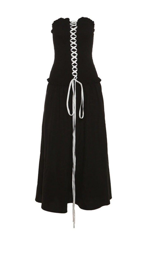 AIIZIE FRONT LACE UP STRAPLESS MAXI DRESS IN BLACK - product image