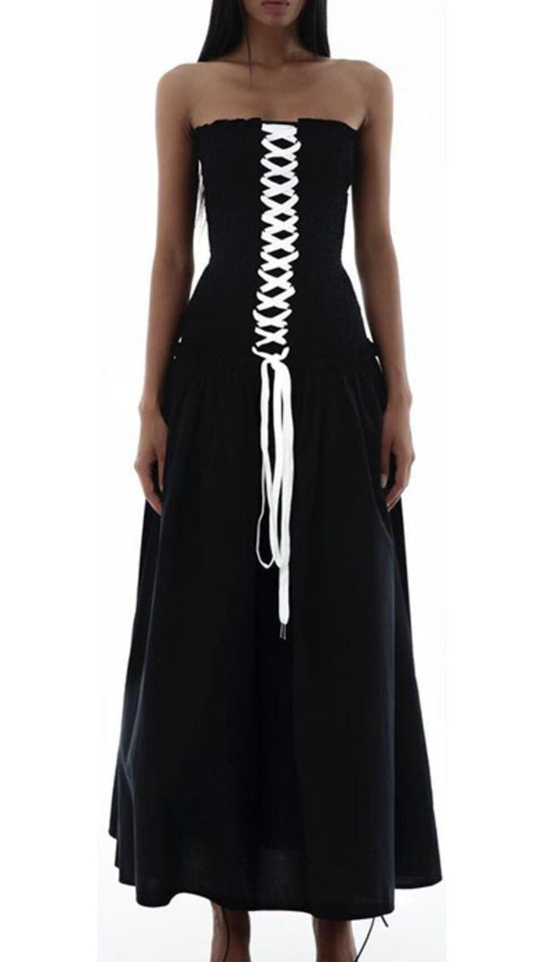 AIIZIE FRONT LACE UP STRAPLESS MAXI DRESS IN BLACK - product image