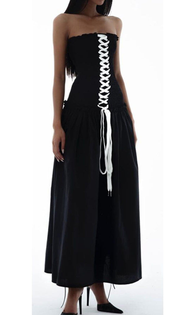 AIIZIE FRONT LACE UP STRAPLESS MAXI DRESS IN BLACK - product image