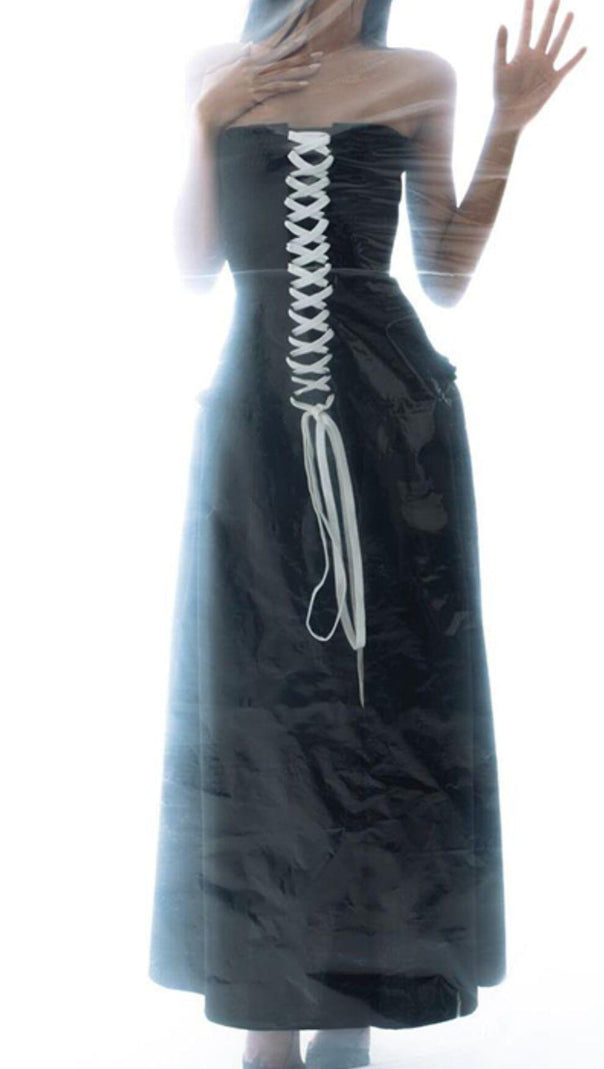 AIIZIE FRONT LACE UP STRAPLESS MAXI DRESS IN BLACK - product image