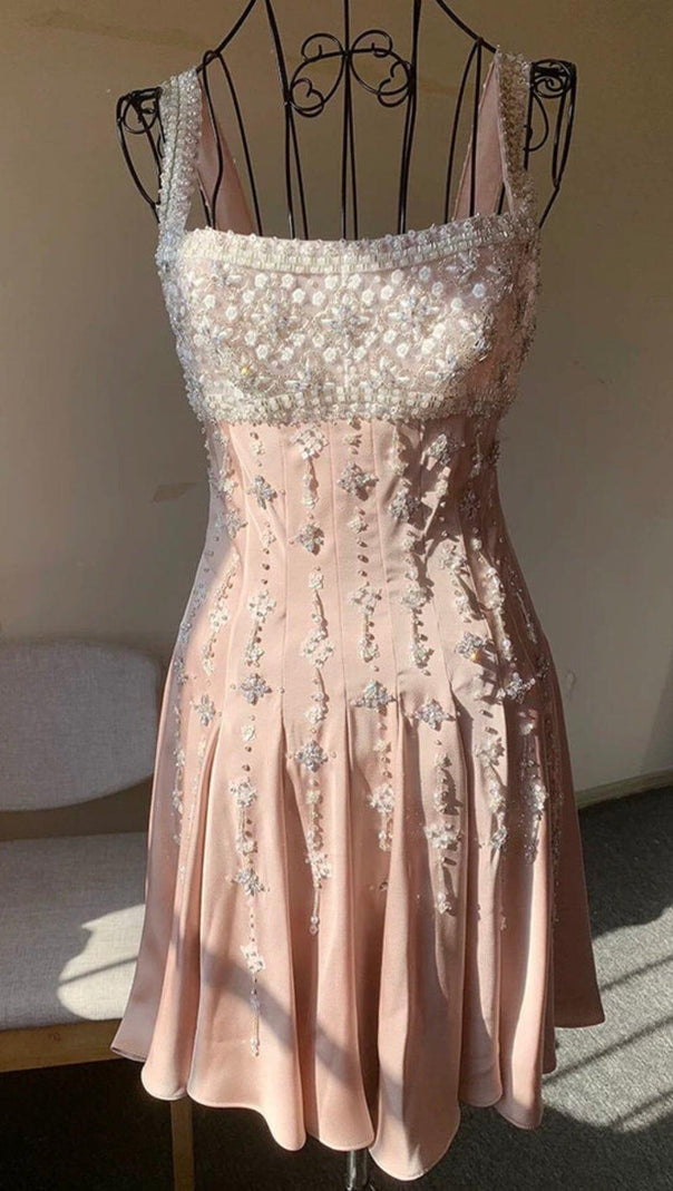 AIIZIE HAND-BEADED DIAMOND MINI DRESS IN NUDE - product image