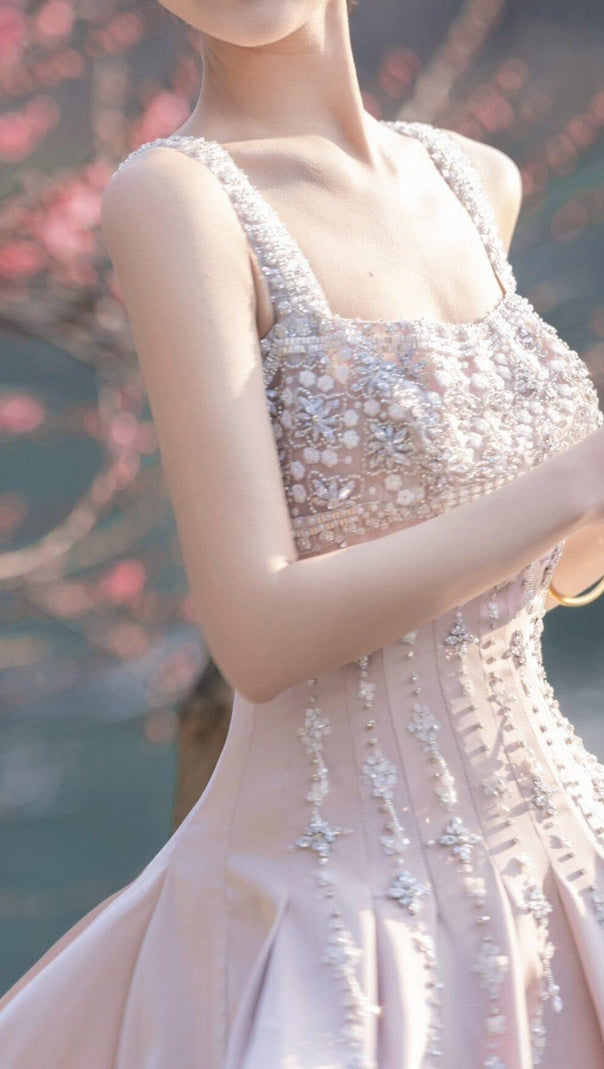 AIIZIE HAND-BEADED DIAMOND MINI DRESS IN NUDE - product image