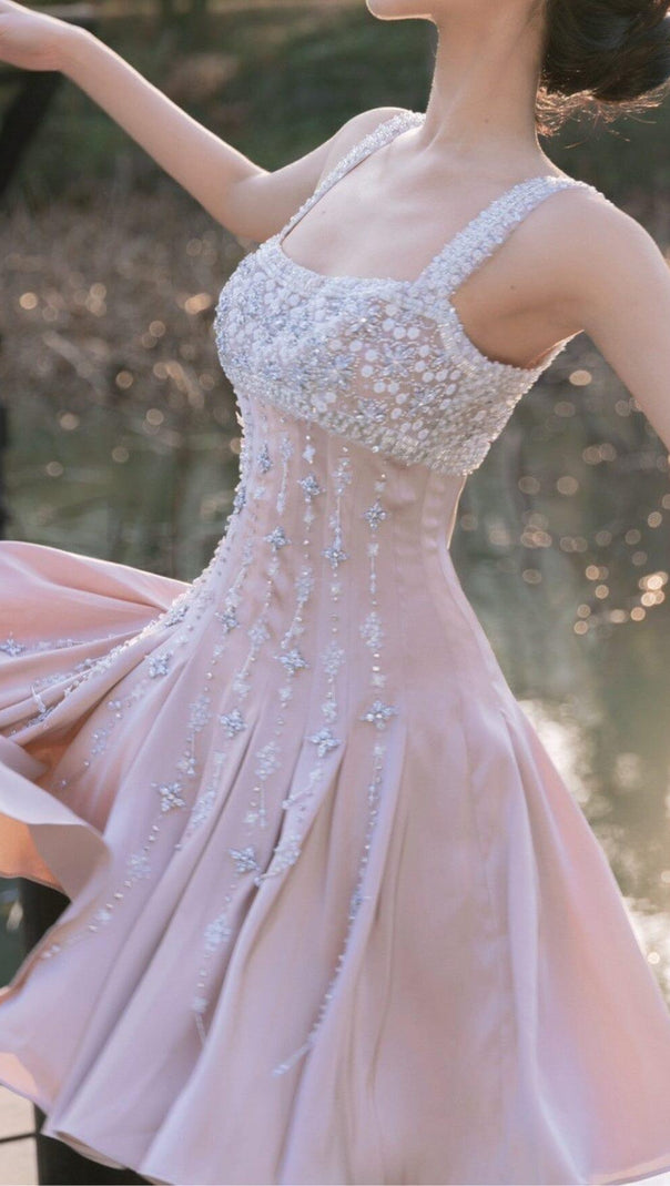 AIIZIE HAND-BEADED DIAMOND MINI DRESS IN NUDE - product image