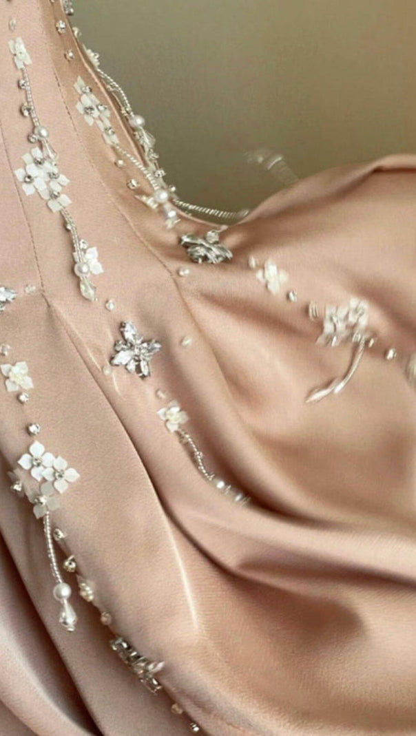 AIIZIE HAND-BEADED DIAMOND MINI DRESS IN NUDE - product image
