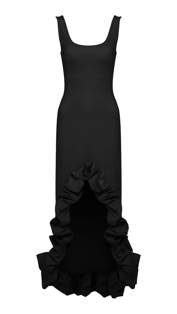 AIIZIE HIGH-LOW HEMLINE DRESS IN BLACK - product image