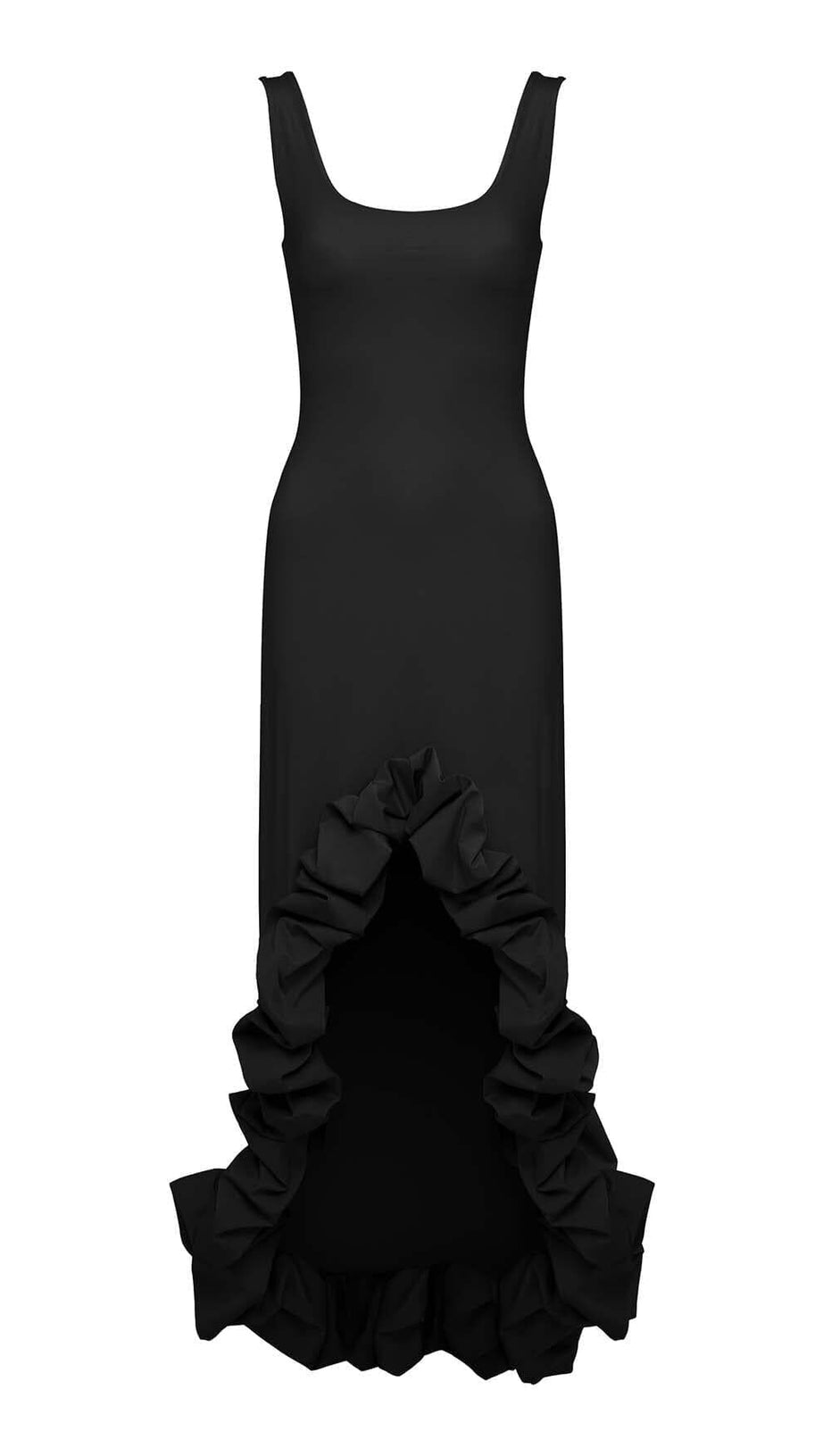 HIGH-LOW HEMLINE DRESS IN BLACK