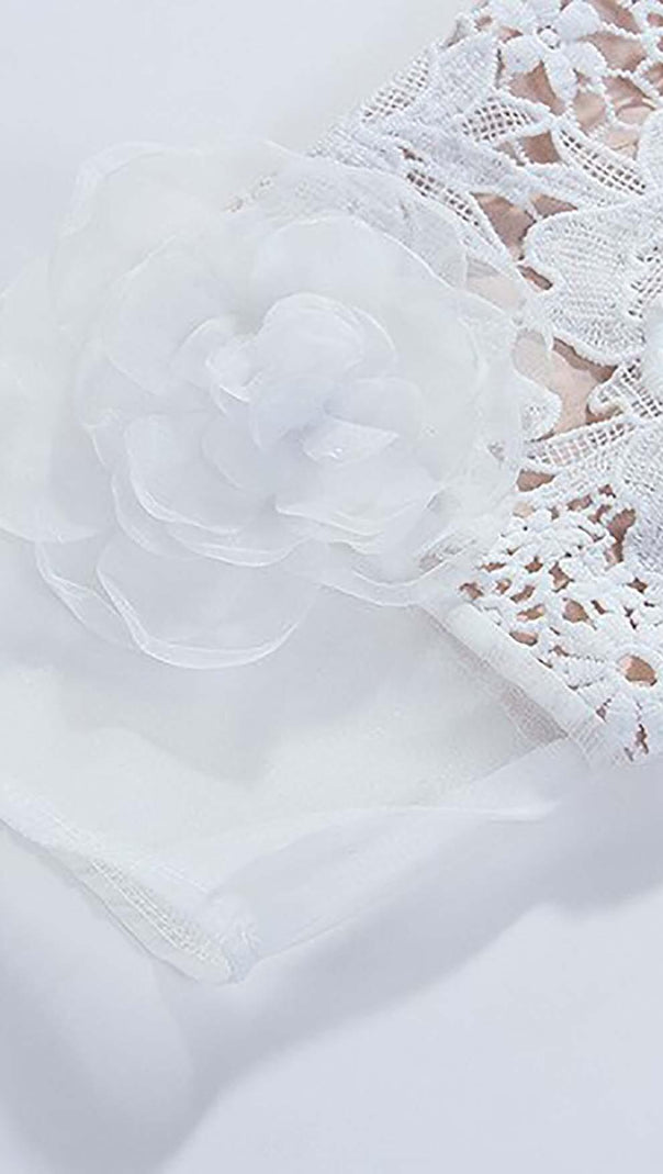 AIIZIE LACE HOLLOW EMBROIDERY A LINE MIDI DRESS IN WHITE - product image