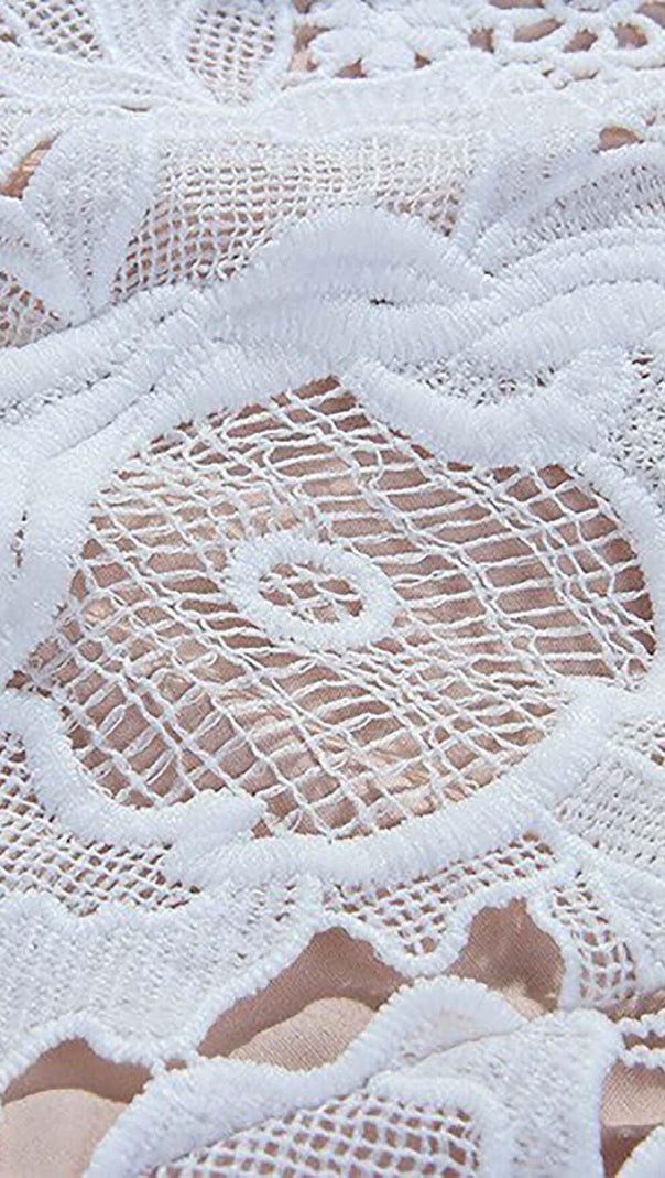 AIIZIE LACE HOLLOW EMBROIDERY A LINE MIDI DRESS IN WHITE - product image