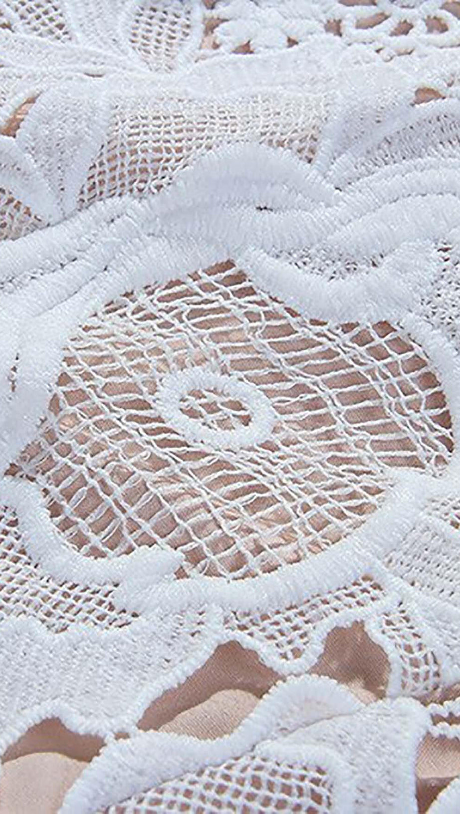 ABITO MIDI A TRAPEZIO CON RICAMI CAVI IN PIZZO BIANCO