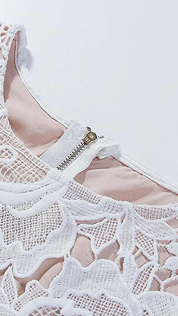 AIIZIE LACE HOLLOW EMBROIDERY A LINE MIDI DRESS IN WHITE - product image