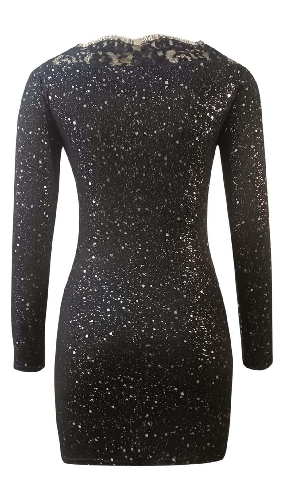 MINI ABITO NERO CON GLITTER E CUCITURE IN PIZZO