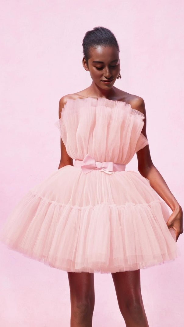 AIIZIE LAYERED STRAPLESS MINI DRESS IN PINK - product image