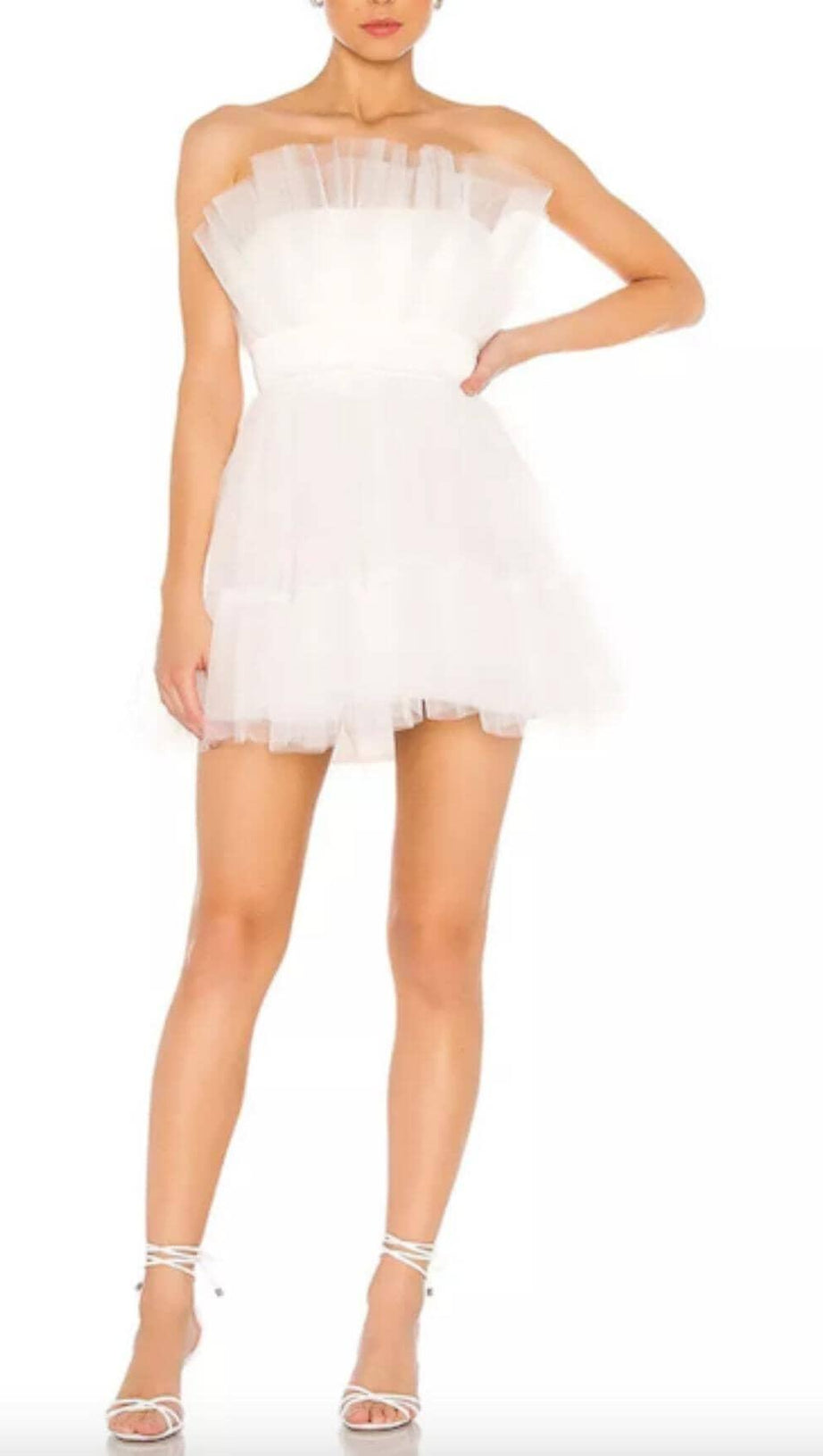 LAYERED STRAPLESS MINI DRESS IN WHITE