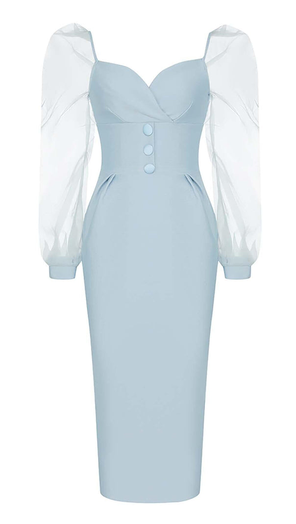AIIZIE MESH SLEEVE BODYCON MIDI DRESS IN BLUE - product image