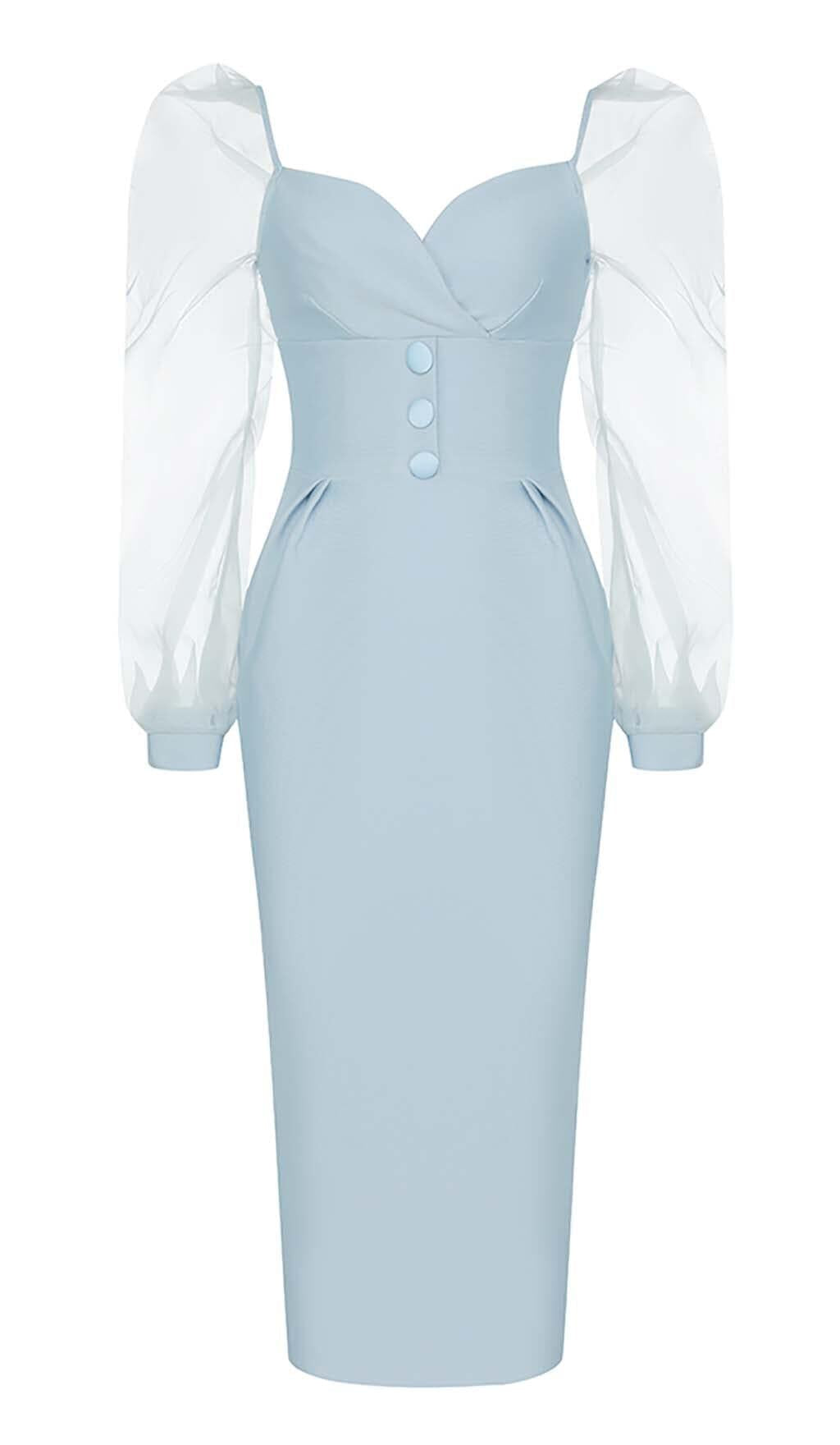 ABITO MIDI ADERENTE CON MANICHE IN RETE BLU