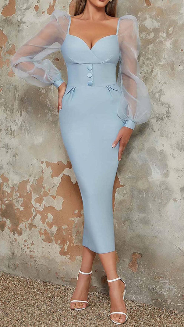 AIIZIE MESH SLEEVE BODYCON MIDI DRESS IN BLUE - product image