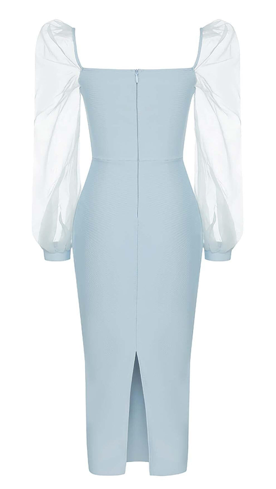 ABITO MIDI ADERENTE CON MANICHE IN RETE BLU