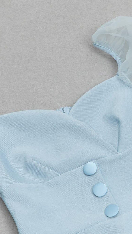 ABITO MIDI ADERENTE CON MANICHE IN RETE BLU