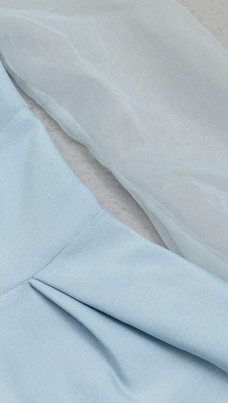 ABITO MIDI ADERENTE CON MANICHE IN RETE BLU