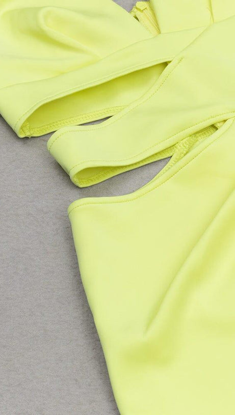 ABITO MIDI IN RASO CON SCOLLO A V E TAGLIO GIALLO