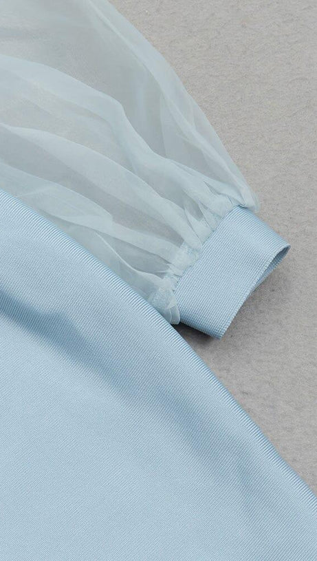 ABITO MIDI ADERENTE CON MANICHE IN RETE BLU