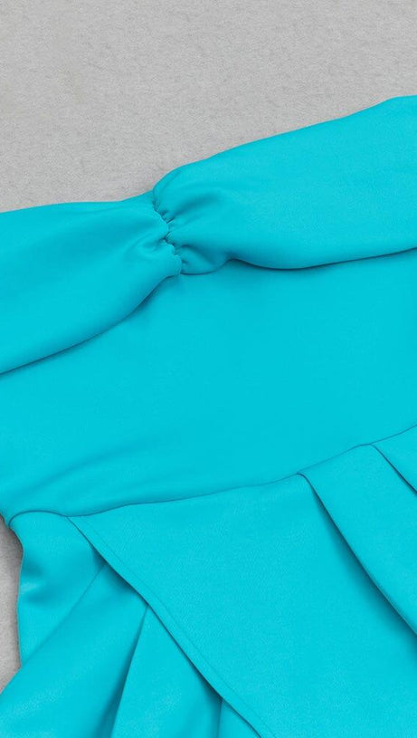 ABITO MIDI CON SPACCO E ORLO SCOLLATO IN AZZURO