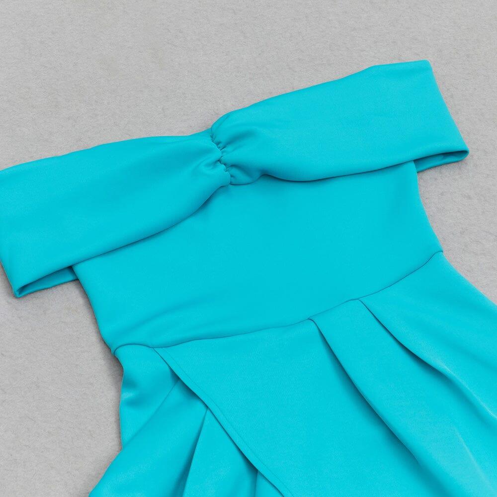AIIZIE OFF SHOULDER HEM SLIT MIDI DRESS IN AZURE - product image