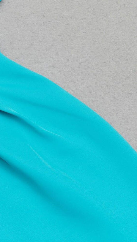 ABITO MIDI CON SPACCO E ORLO SCOLLATO IN AZZURO