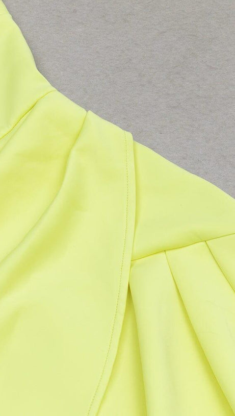 ABITO MIDI IN RASO CON SCOLLO A V E TAGLIO GIALLO