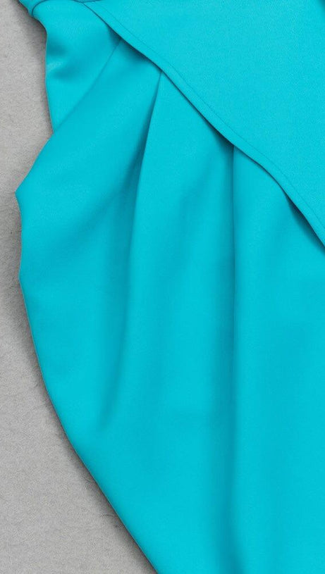 ABITO MIDI CON SPACCO E ORLO SCOLLATO IN AZZURO