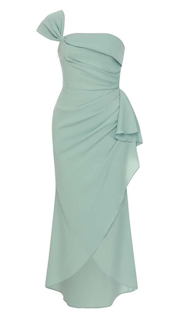 AIIZIE ONE SHOULDER RUCHED MIDI DRESS IN MINT - product image