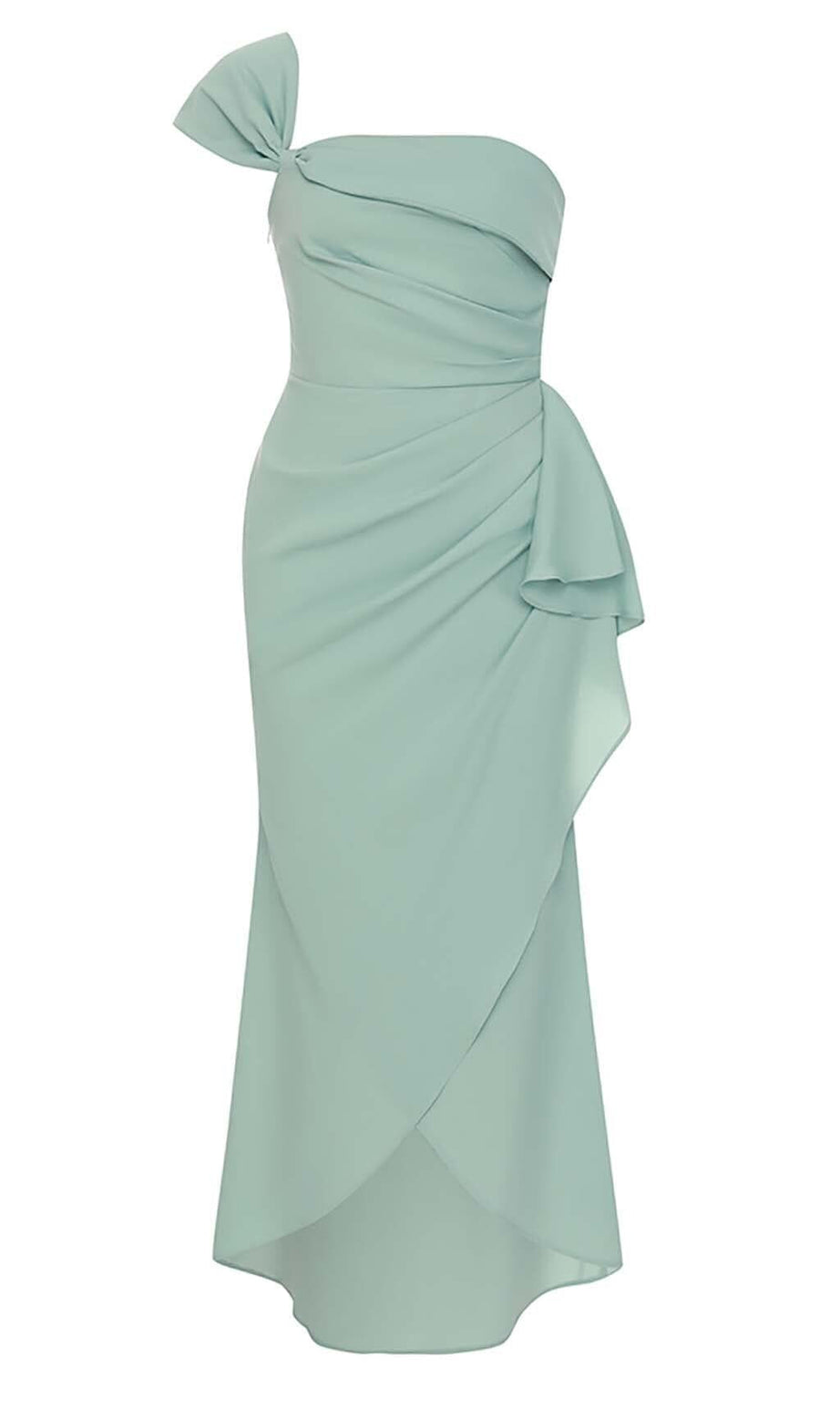 ABITO MIDI MONOSPALLA CON RUCHES COLOR MENTA