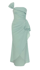 ONE SHOULDER RUCHED MIDI DRESS IN MINT