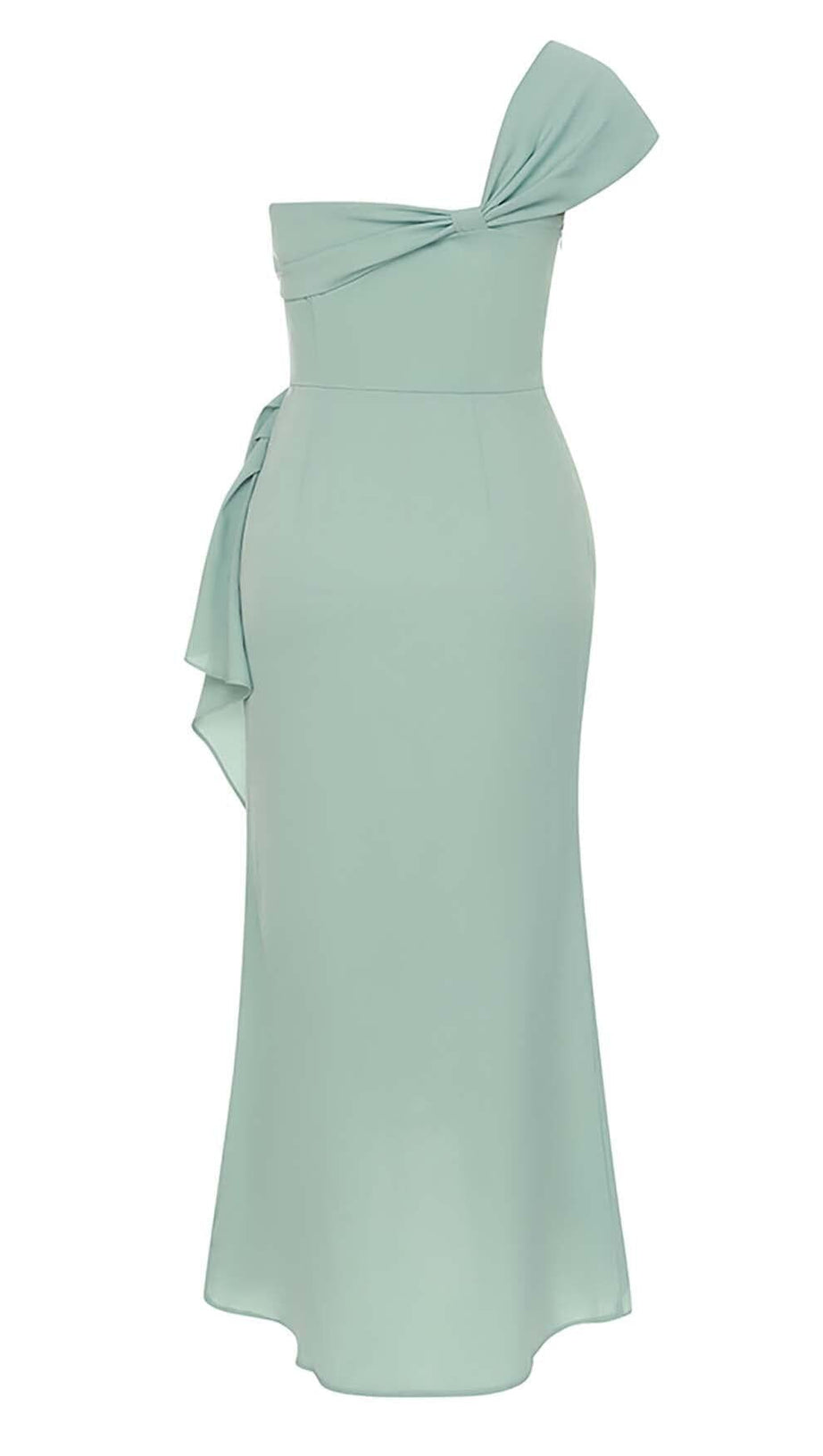 ABITO MIDI MONOSPALLA CON RUCHES COLOR MENTA