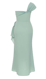 ONE SHOULDER RUCHED MIDI DRESS IN MINT