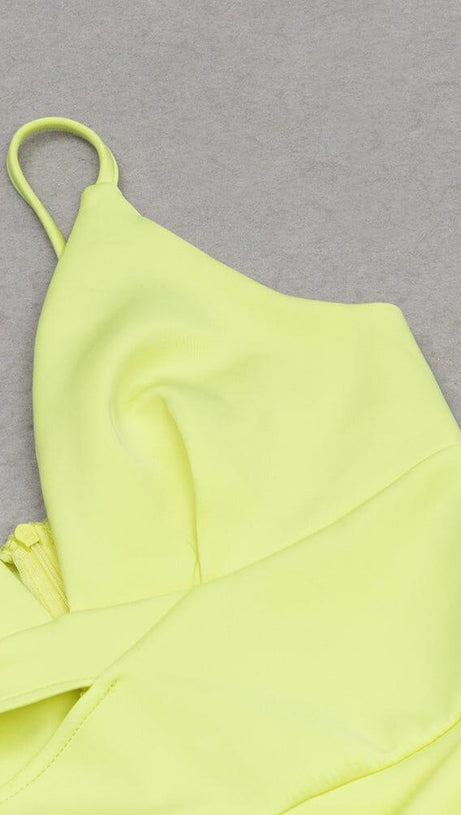 ABITO MIDI IN RASO CON SCOLLO A V E TAGLIO GIALLO