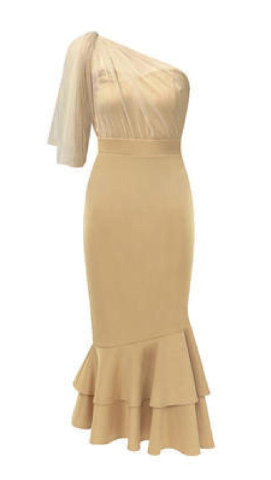 ONE-SHOULDER MERMAID MIDI DRESS IN KHAKI