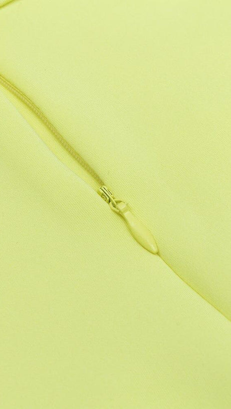 ABITO MIDI IN RASO CON SCOLLO A V E TAGLIO GIALLO