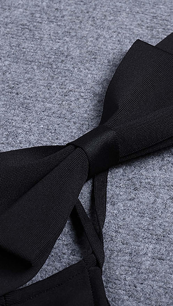 AIIZIE PLUNGING NECKLINE BOW MIDI DRESS IN BLACK - product image