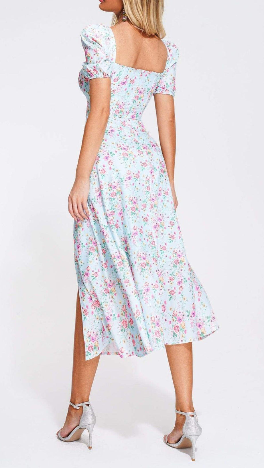 PUFF SLEEVE FLORAL MIDI DRESS