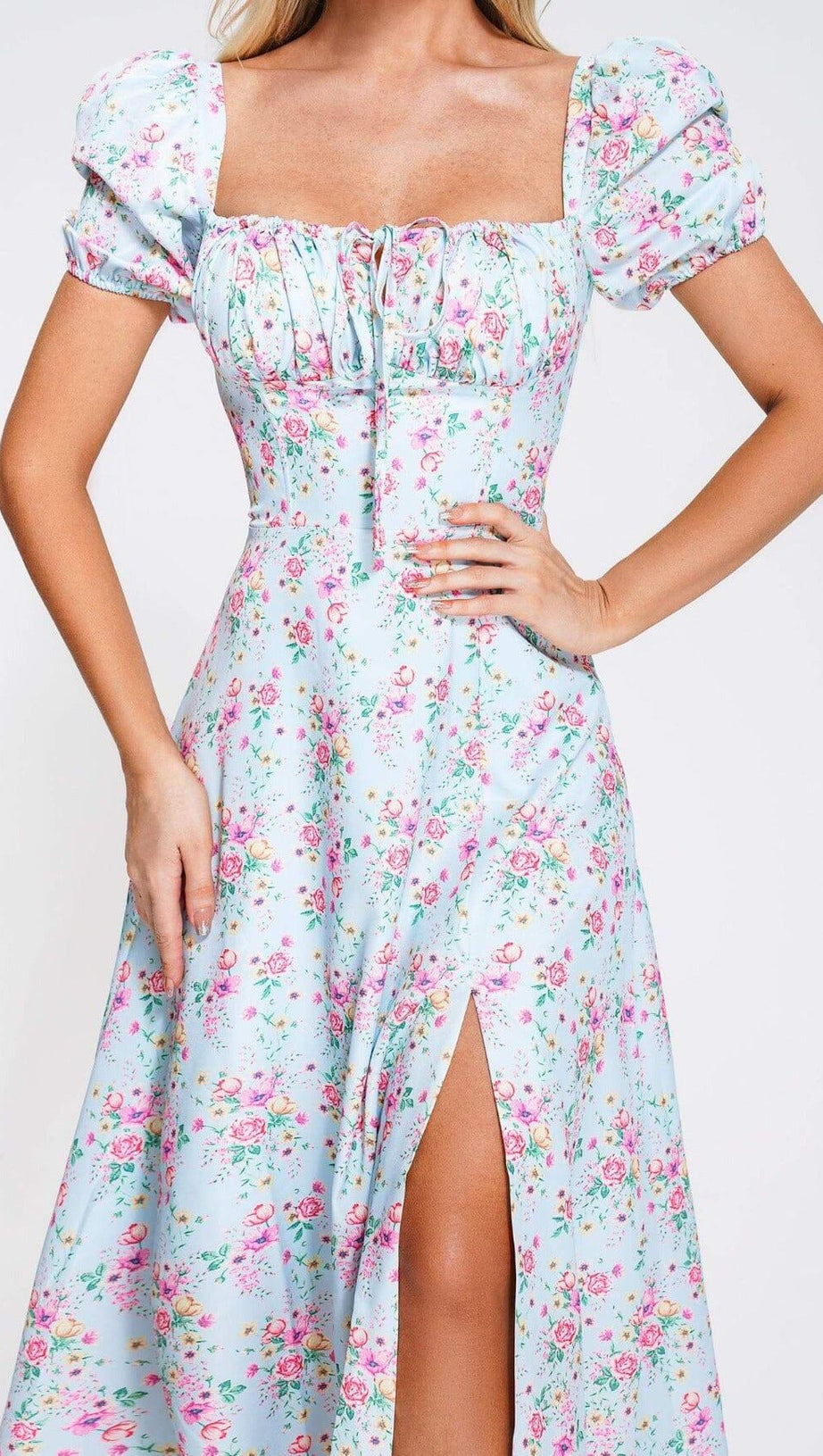 PUFF SLEEVE FLORAL MIDI DRESS